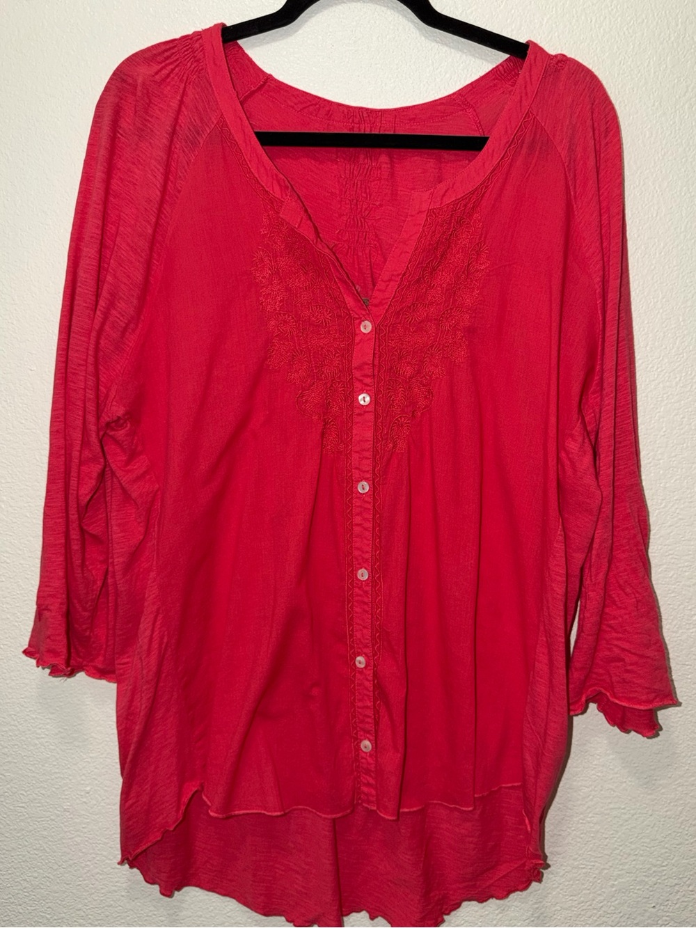 Nine West Vintage America coral button up embroidered blouse, XXL